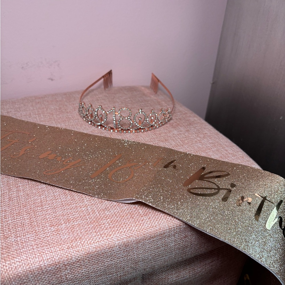 Rose Gold Tiara and Sash Set